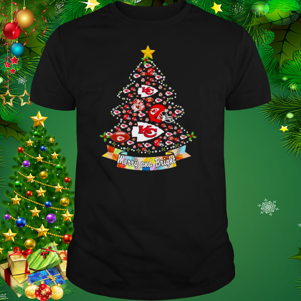 Kansas City Chiefs Helmet Tree Merry and Bright Christmas shirt 1 Unisex tshirt
