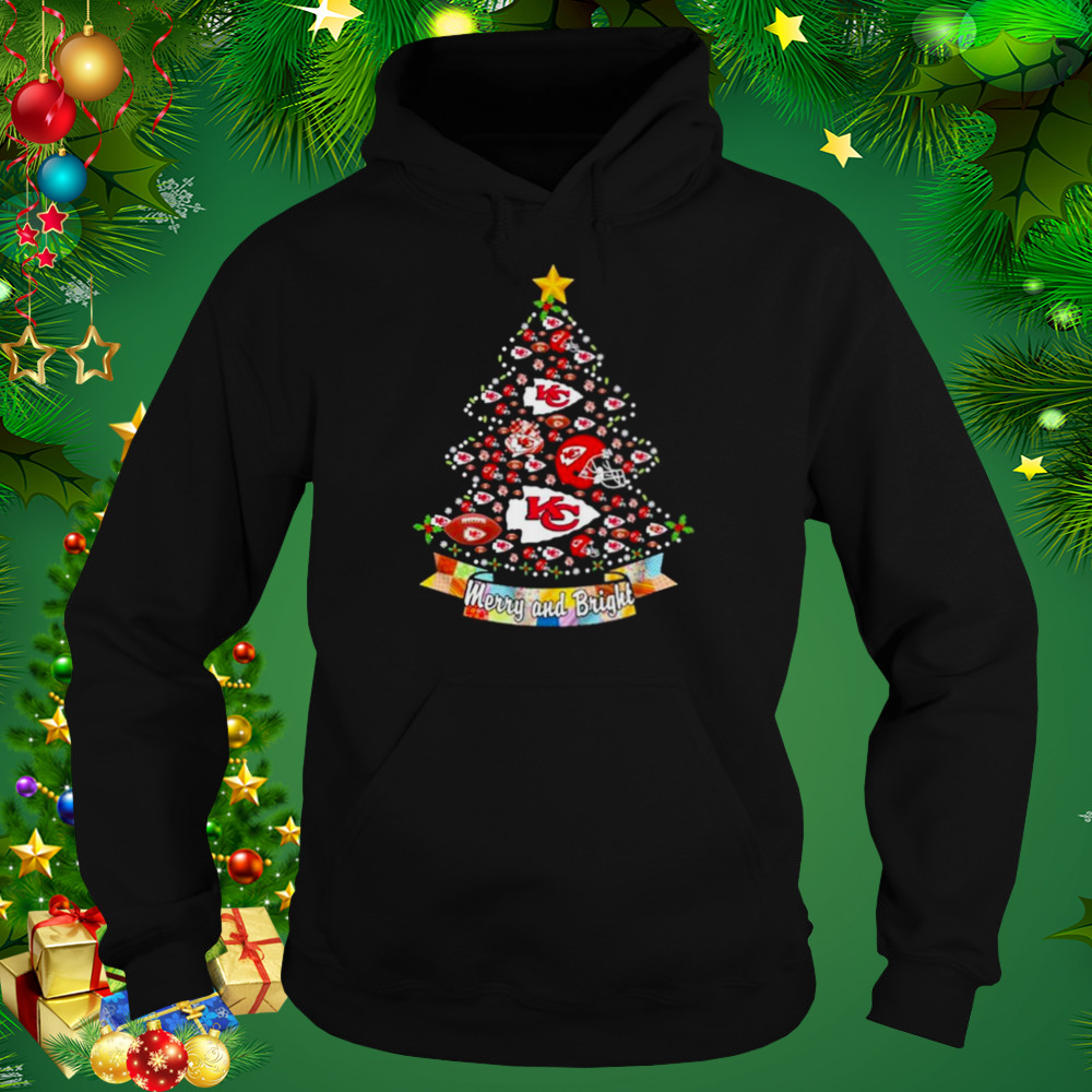 Kansas City Chiefs Helmet Tree Merry and Bright Christmas shirt 5 Hoodie tshirt