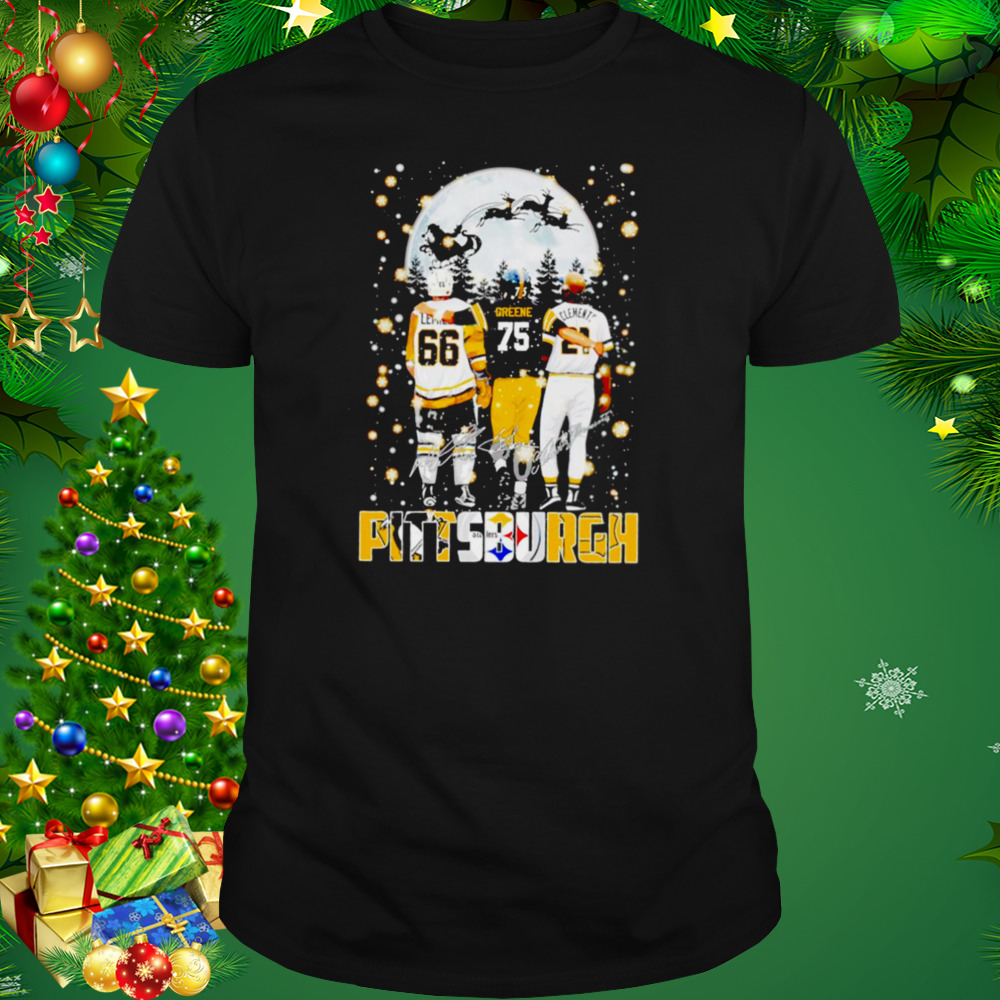 Pittsburgh sports teams Mario Lemieux Joe Greene and Roberto Clemente Christmas signatures shirt 1 Unisex tshirt