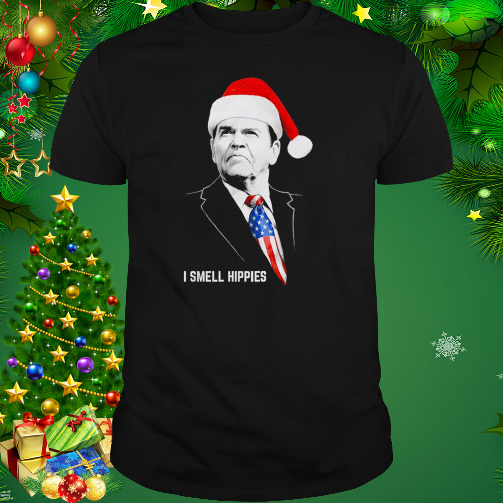 Santa Ronald Reagan I smell Hippies Merry Christmas shirt 1 Unisex tshirt