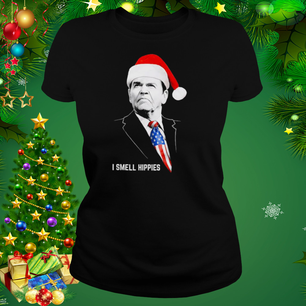 Santa Ronald Reagan I smell Hippies Merry Christmas shirt 2 Women's tshirt