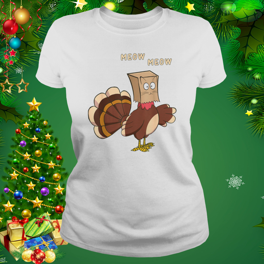 Thanksgiving Cat Funny Fake Cat Meow Thanksgiving Turkey T-Shirt 2 Women's shirt