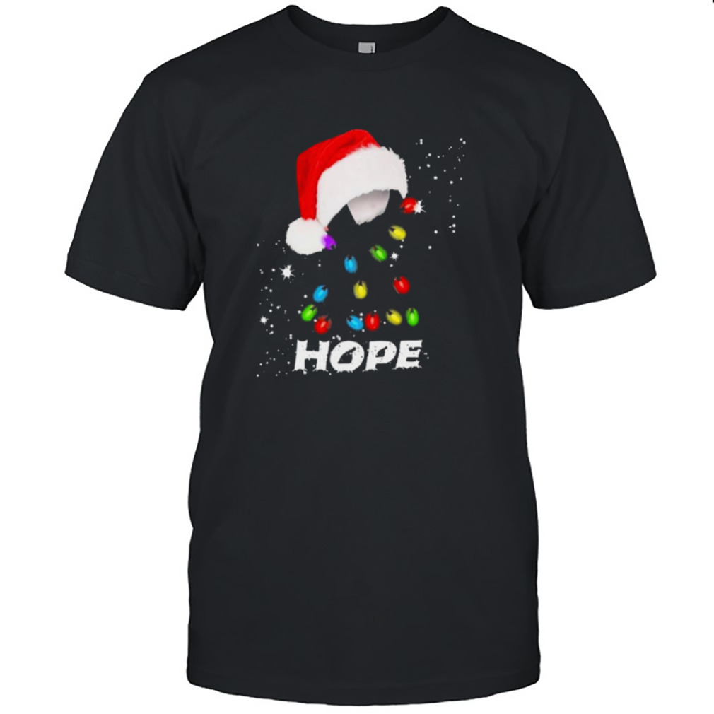 Breast Cancer Christmas Santa Black Ribbon light Hope Shirt