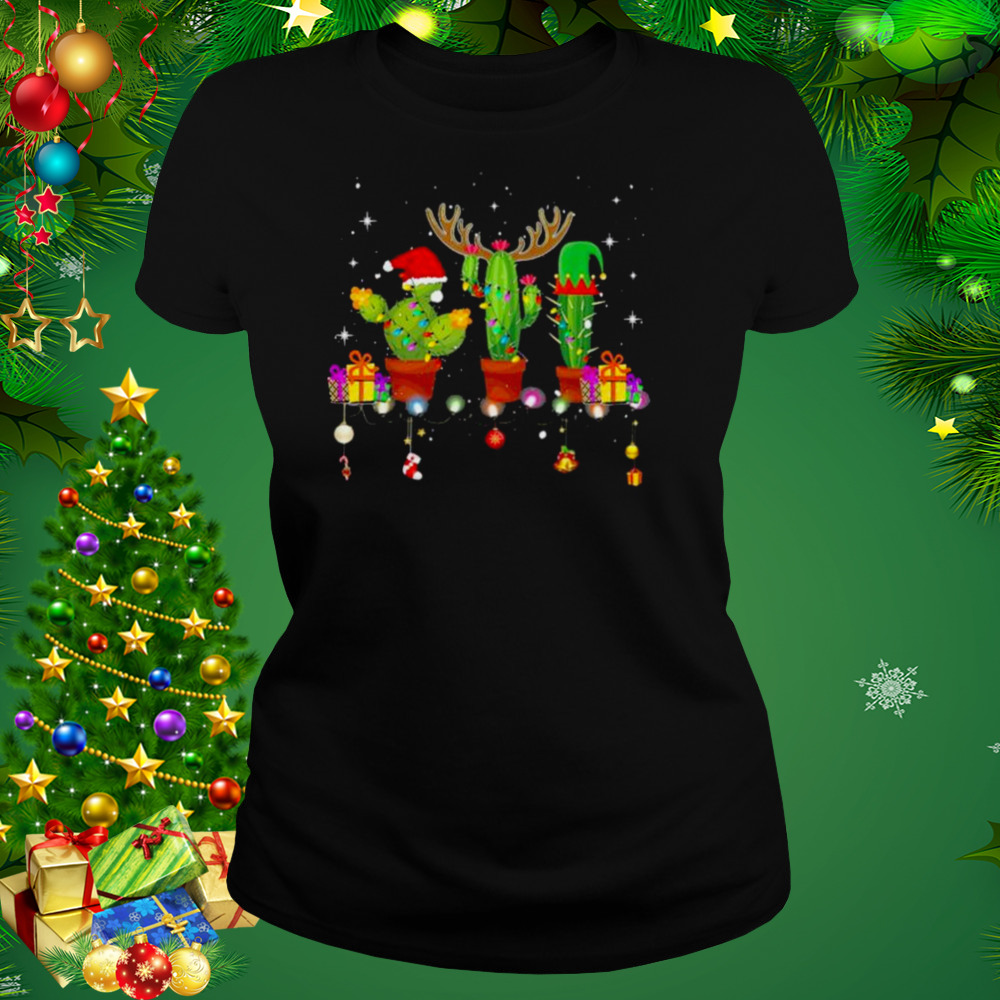 Christmas lights cactus lover xmas pajama holiday shirt 2 Women's tshirt