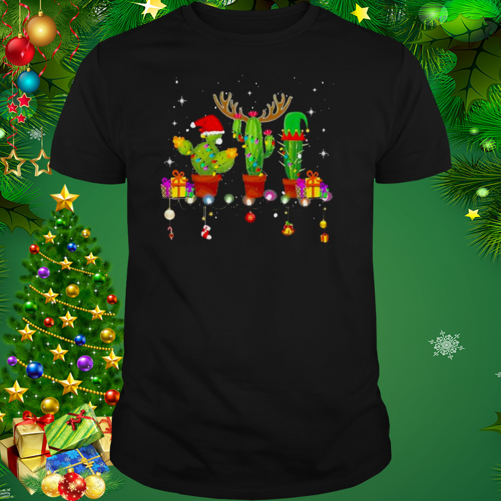 Christmas lights cactus lover xmas pajama holiday shirt
