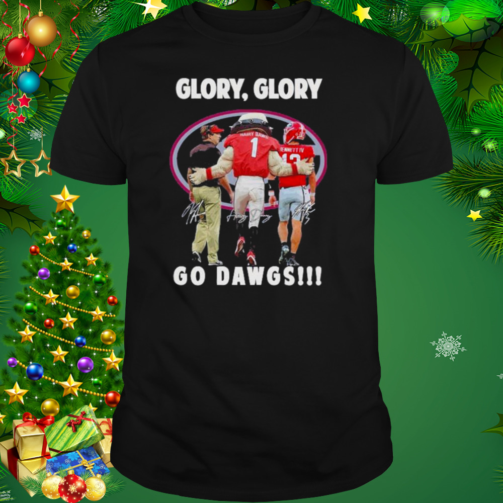 Georgia Bulldogs Kirby Smart and Hairy Dawg and Bennett Glory Glory Go Dawgs signatures shirt 1 Unisex tshirt