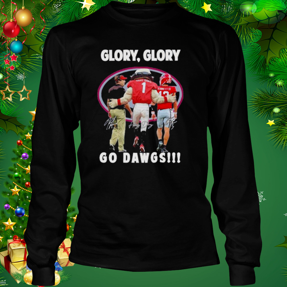 Georgia Bulldogs Kirby Smart and Hairy Dawg and Bennett Glory Glory Go Dawgs signatures shirt 3 Longsleeve tshirt