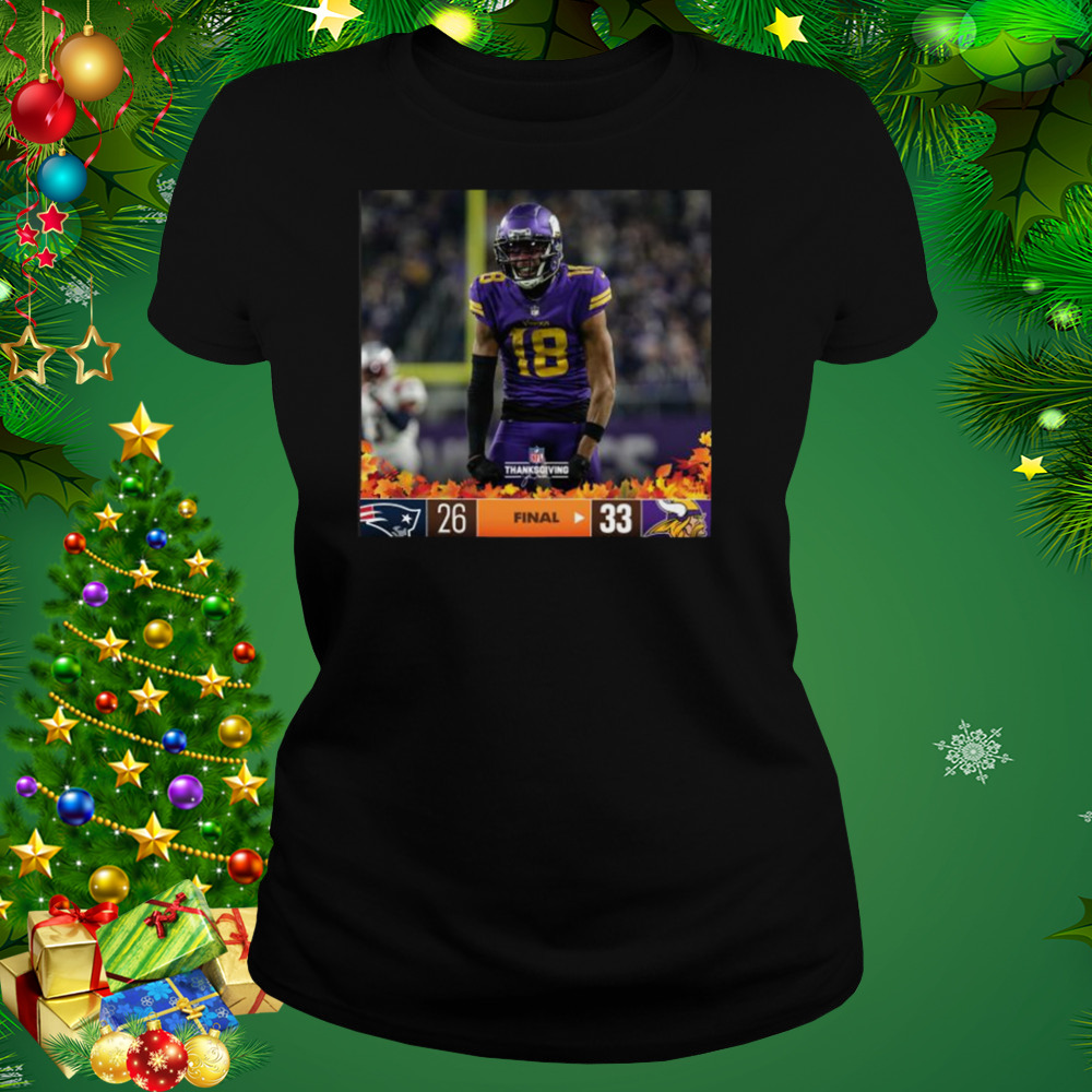 Minnesota Vikings 33 26 New England Patriots Nfl 2022 Thanksgiving Game Matchup Final Score Shirt 2 Women's tshirt