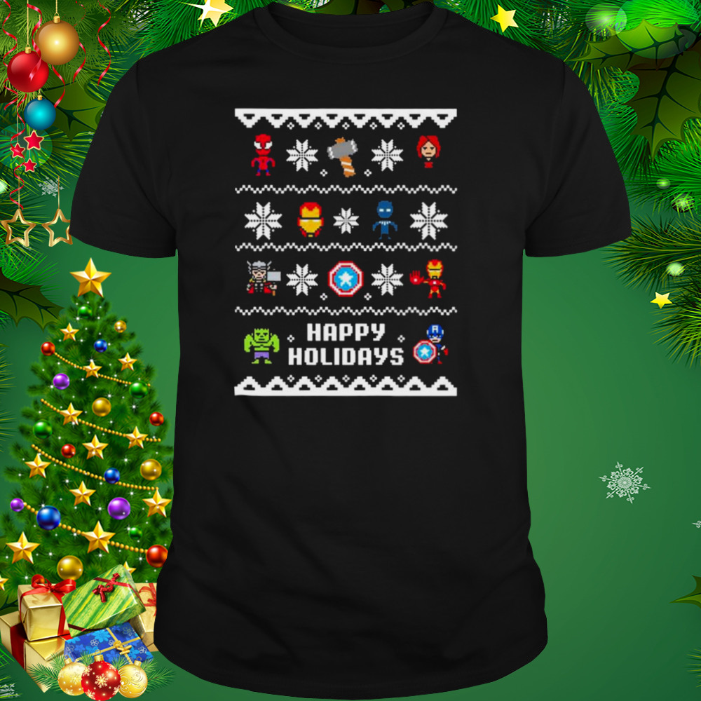 Christmas Happy Holidays Avengers Pixel Art Shirt