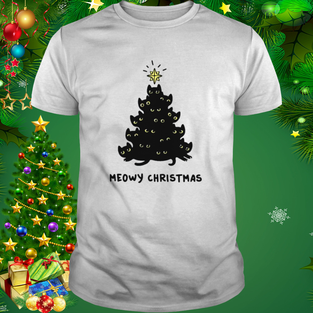 Tree Black Cat Meowy Christmas Shirt