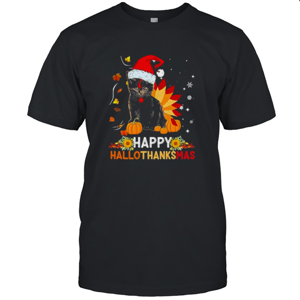 Santa Black Cat Happy Hallothanksmas Christmas 2022 shirt