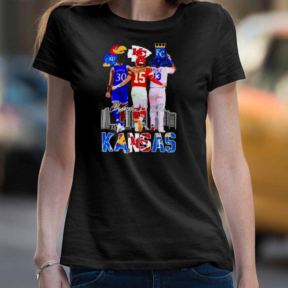 kansas Jayhawks Ochai Agbaji KC Chiefs Patrick Mahomes and KC Royals Salvador  Pérez together shirt