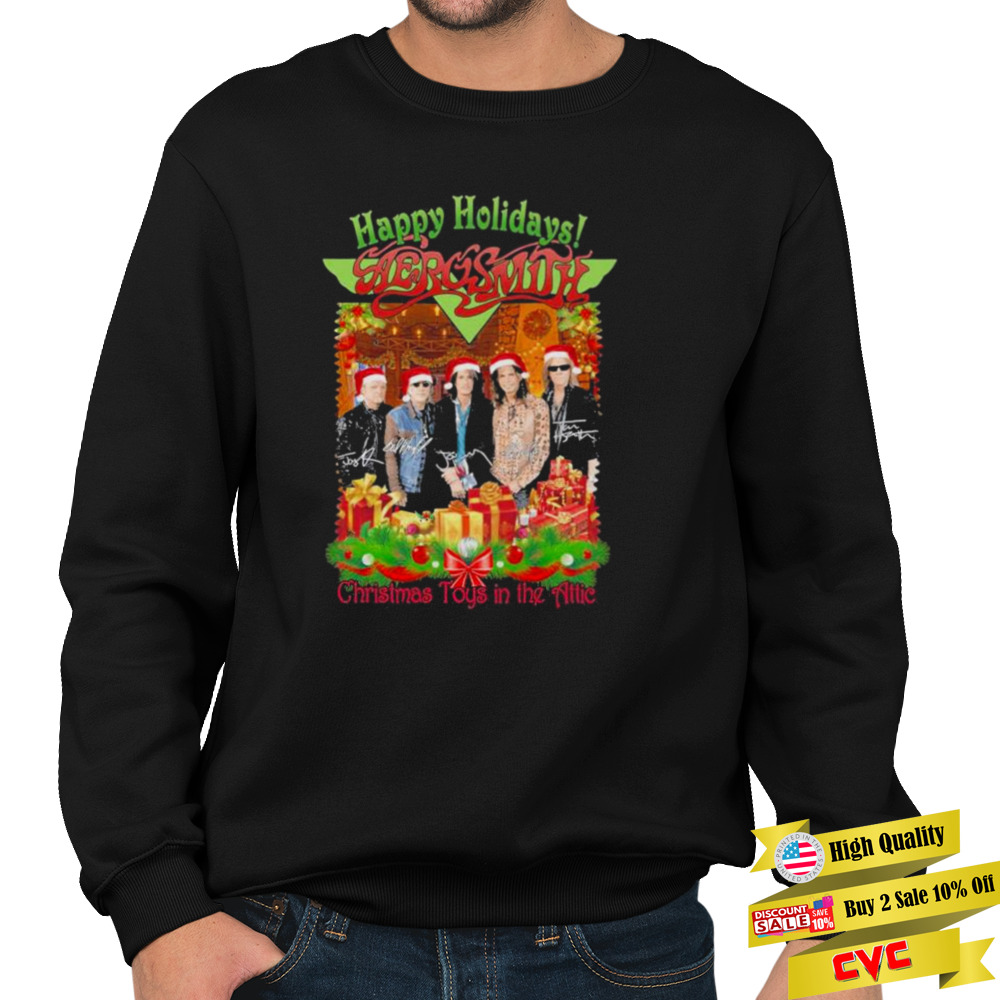 Aerosmith Happy Holidays Christmas Toys in the Attic 2022 signatures shirt 5 Unisex Crewneck Sweatshirt