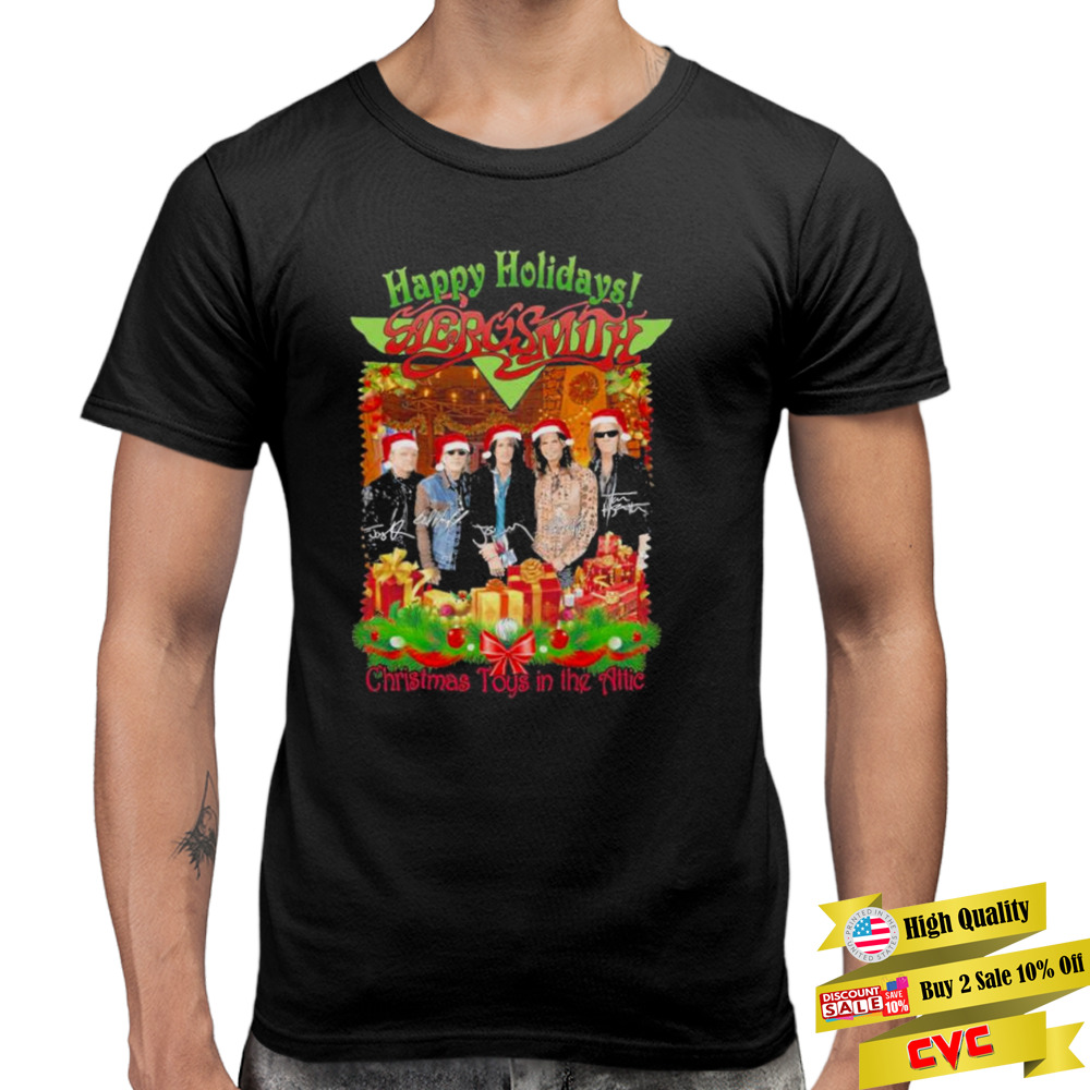 Aerosmith Happy Holidays Christmas Toys in the Attic 2022 signatures shirt 3 Premium Men Tee