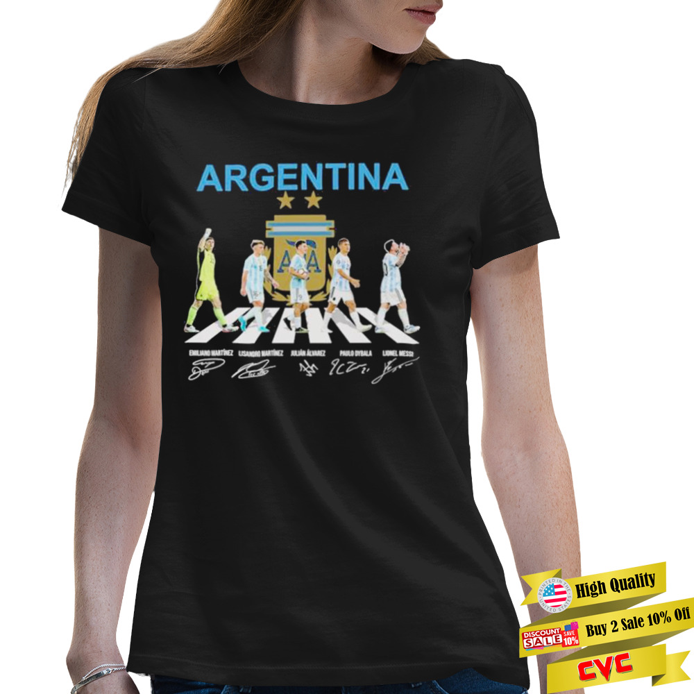 Argentina Martinez, Alvarez and Dybala and Messi abbey road world cup 2022 signatures shirt 2 Premium Ladies Tee