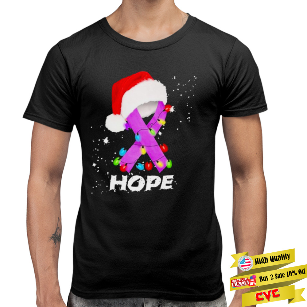 Breast Cancer Christmas Santa Hat Violet Ribbon light Shirt 3 Premium Men Tee