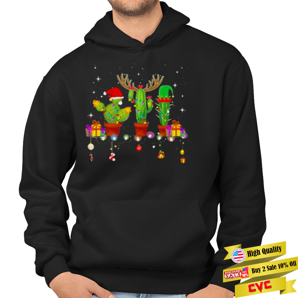 Christmas lights cactus lover xmas pajama holiday shirt 4 Hoodie