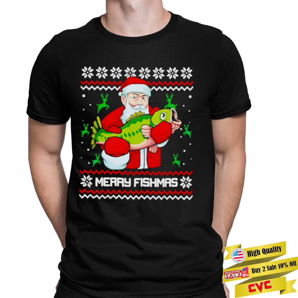 Merry fishmas ugly Christmas Santa bass fishing shirt