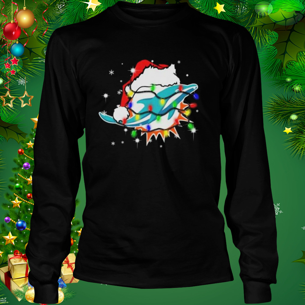 Santa Miami Dolphins Logo Lights Christmas Shirt - Wow Tshirt Store Online