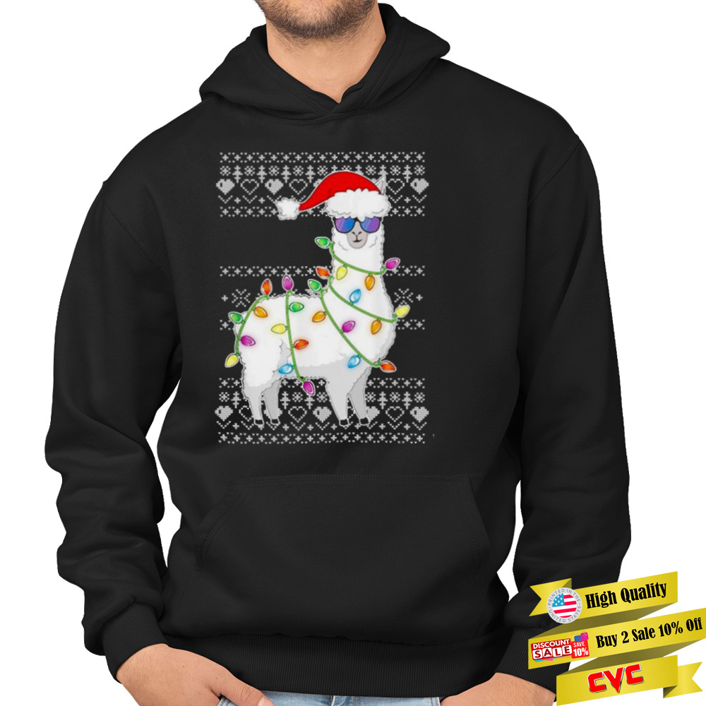 Santa Llama ugly Christmas light shirt 4 Hoodie