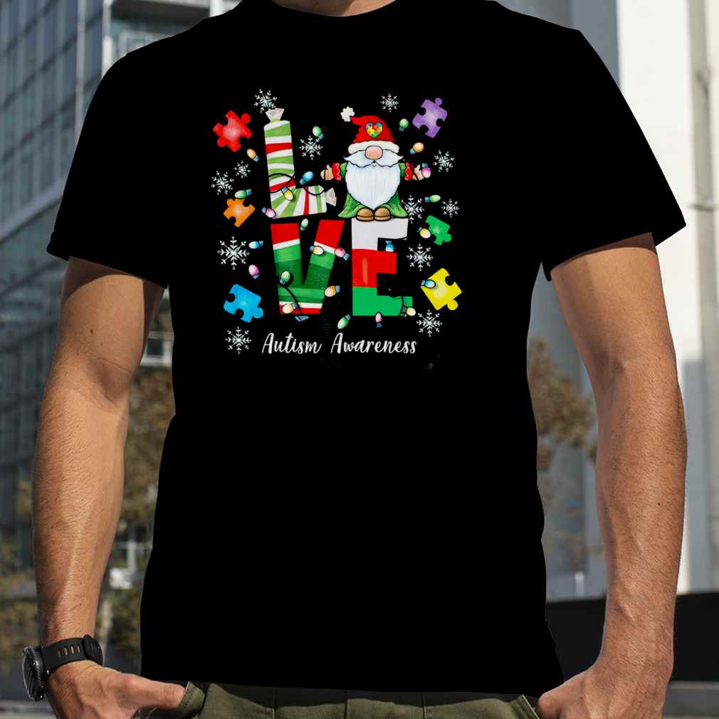 Gnome Love Autism Awareness Light Merry Christmas Shirt