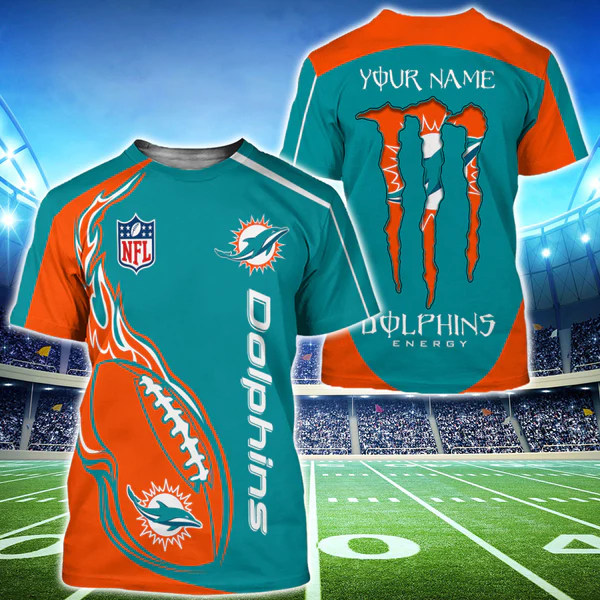 Monster Energy Miami Dolphins Custom Name 3D T-Shirt