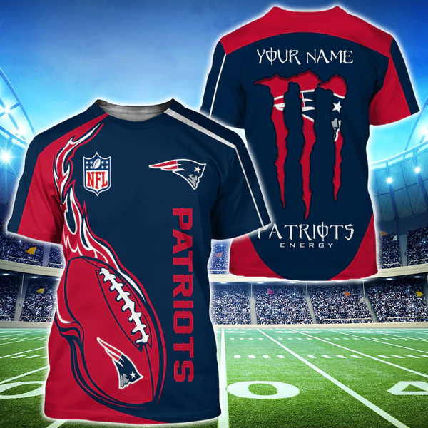Monster Energy New England Patriots Custom Name 3D T-Shirt