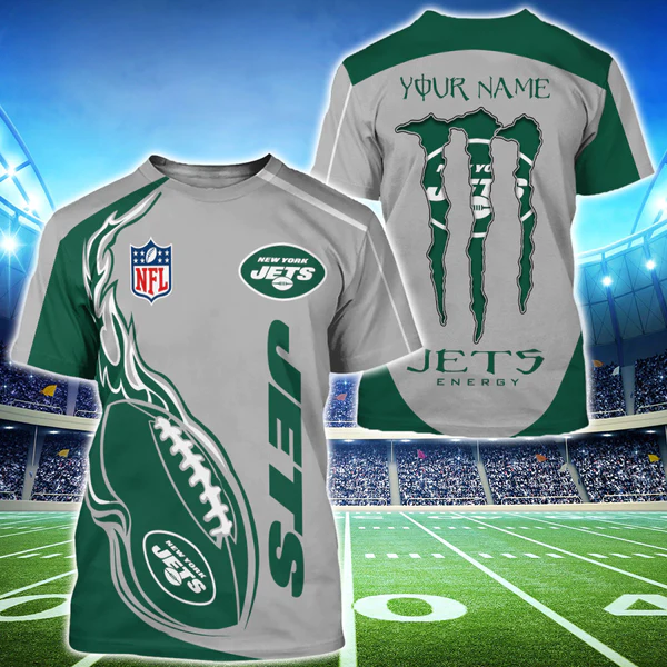 Monster Energy New York Jets Custom Name 3D T-Shirt