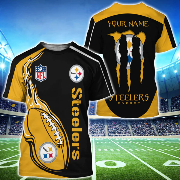 Monster Energy Pittsburgh Steelers Custom Name 3D T-Shirt