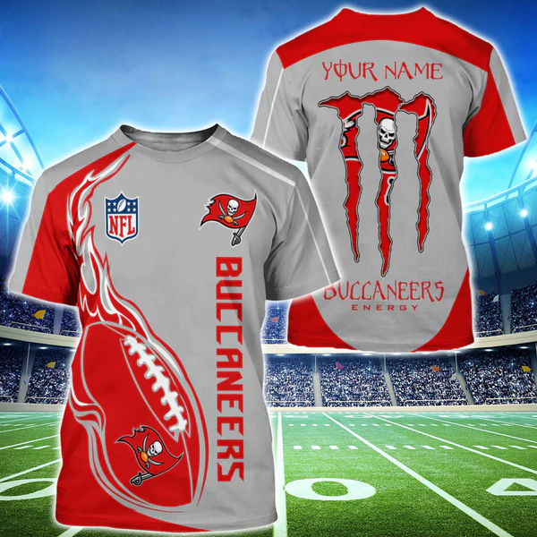 Monster Energy Tampa Bay Buccaneers Custom Name 3D T-Shirt