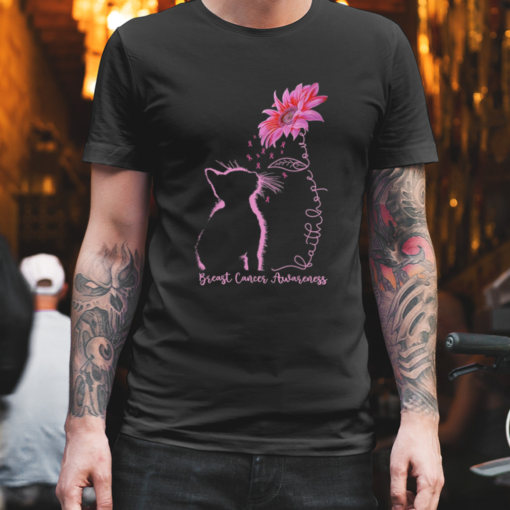 Cat Flower Dandelion Breast Cancer Awareness Shirt