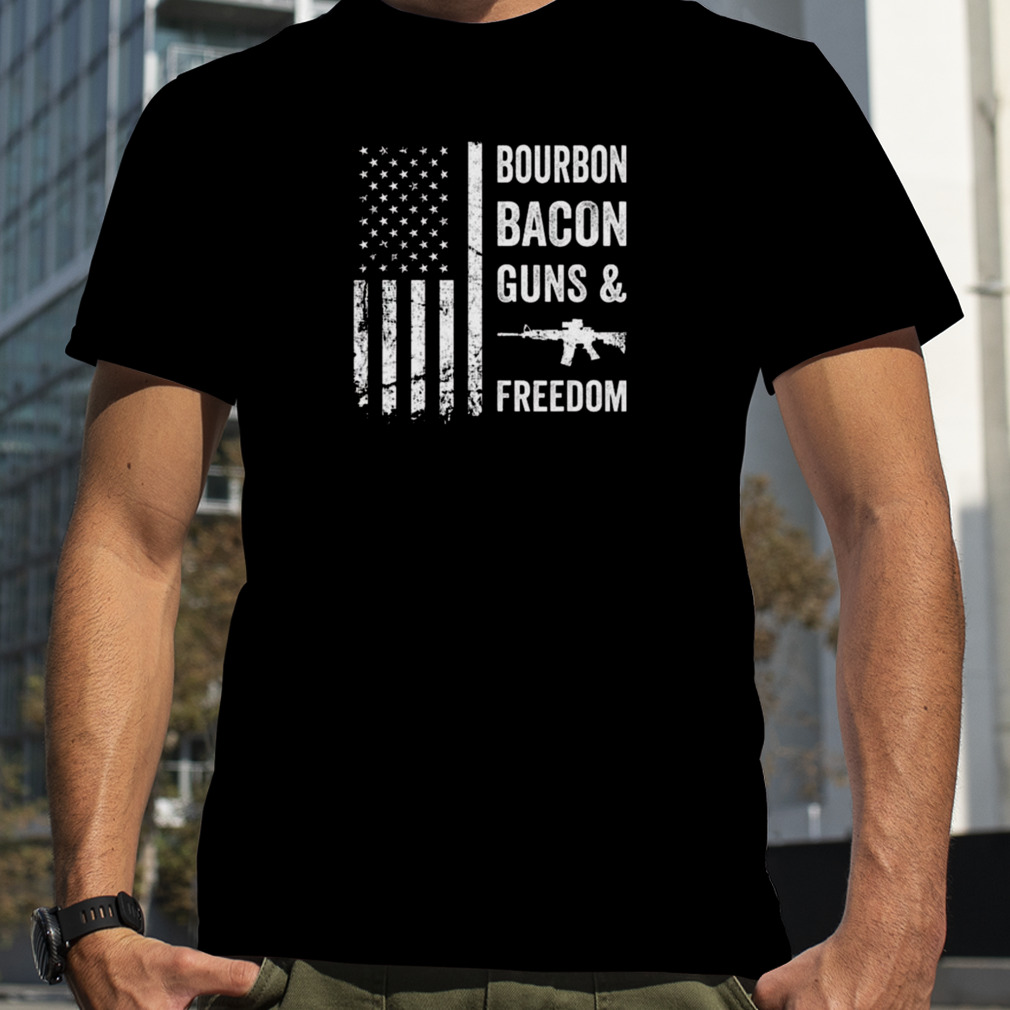 Bourbon Bacon Guns and Freedom Bbq Grill Drinking Usa Flag Shirt