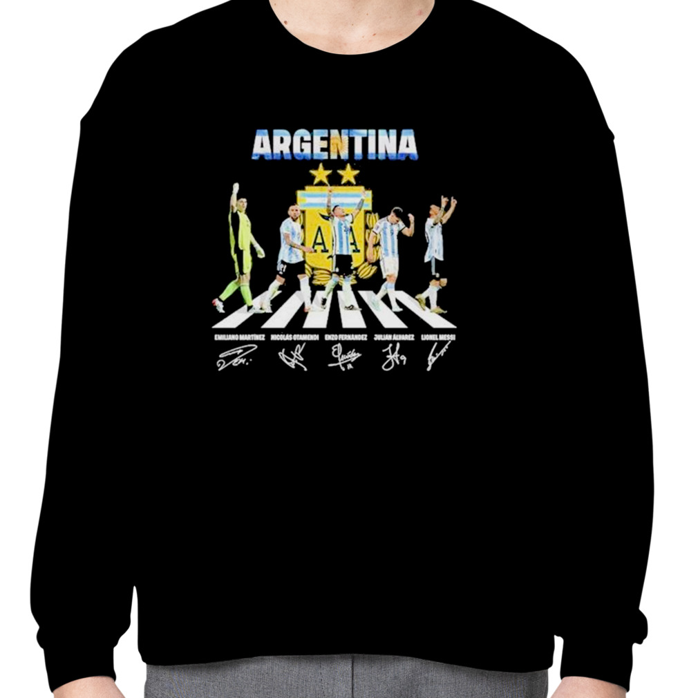 Argentina Football Team 3 Stars Champions World Cup Martinez Alvarez Dybala  Martinez Messi signature Abbey Road shirt, hoodie, sweater, long sleeve and  tank top