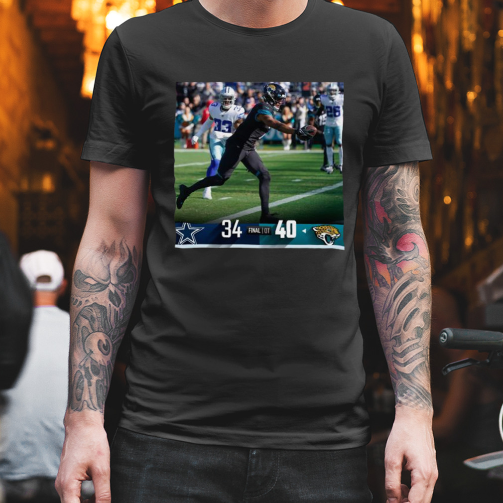 Jacksonville Jaguars 40 34 Dallas Cowboys NFL 2022 matchup final score shirt