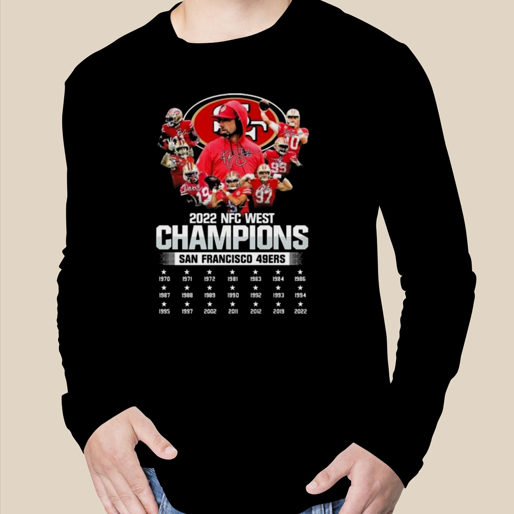 San Francisco 49ers team 2022 NFC west Champions 1970-2022 signatures shirt