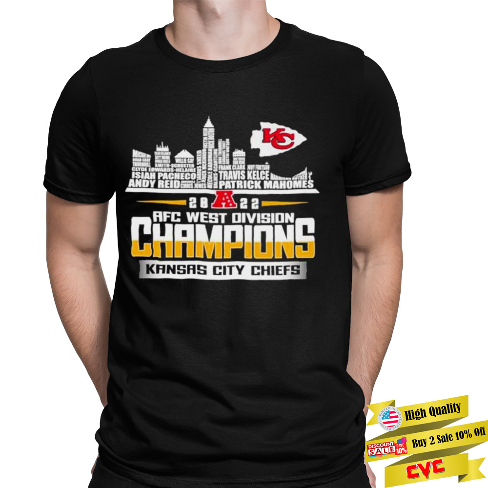 Kansas City Chiefs 2022 AFC west division Champions players name skyline shirt