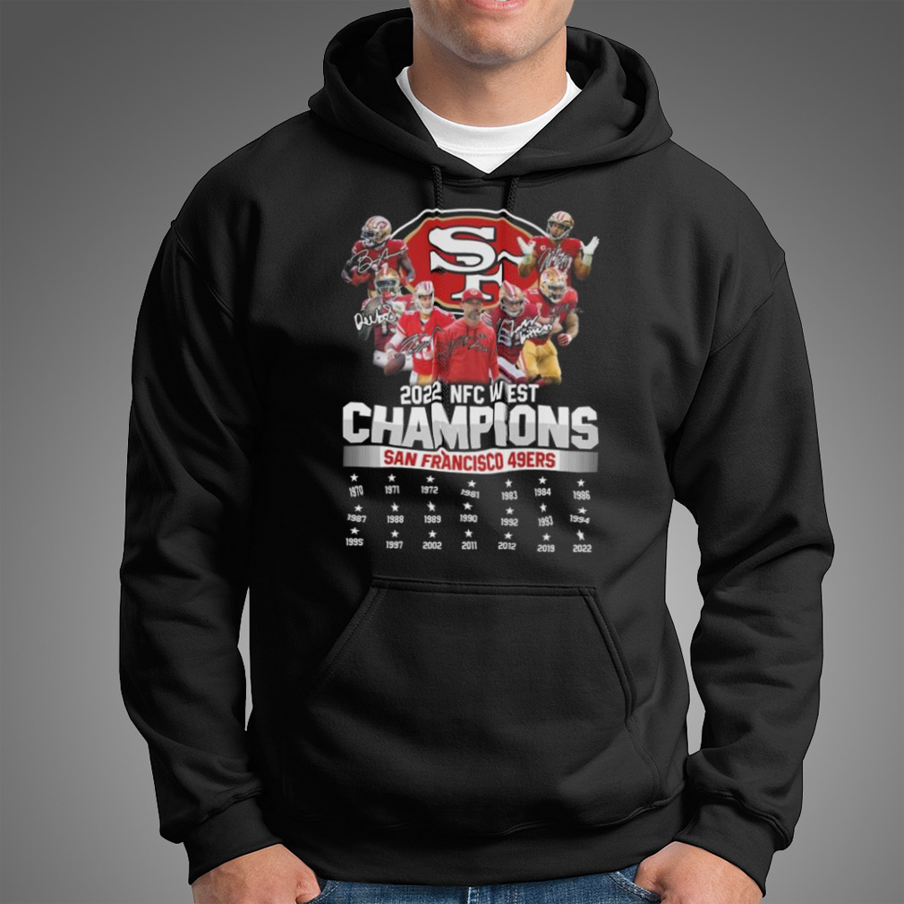 San Francisco 49ers team 2022 NFC west Champions 1970-2022 signatures shirt