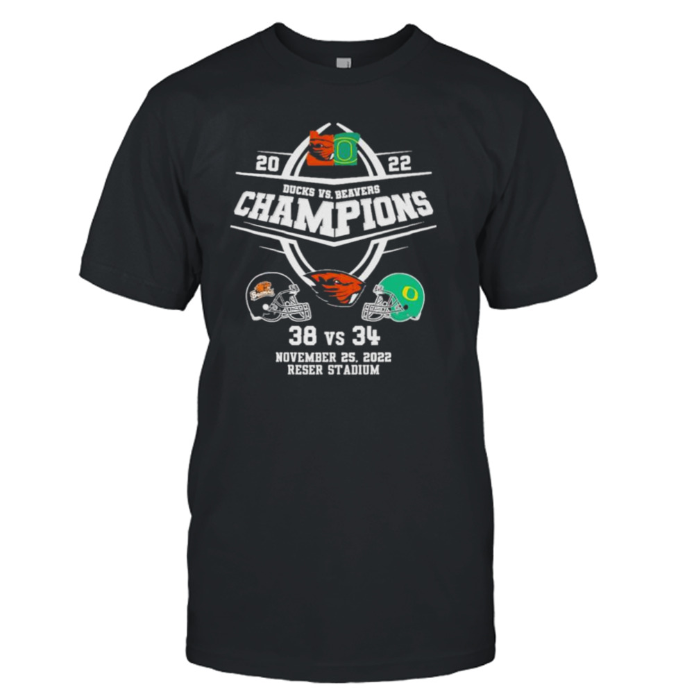 2022 Ducks vs Beavers Champions 38 34 final score shirt