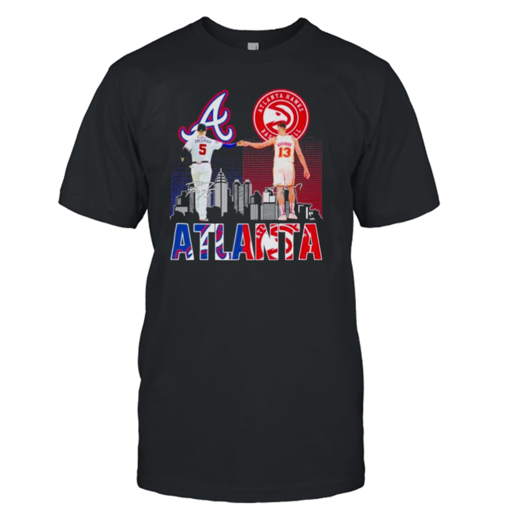 Atlanta Braves vs Atlanta Hawks Baseball Freeman and Bogdanovic City signatures 2022 shirt