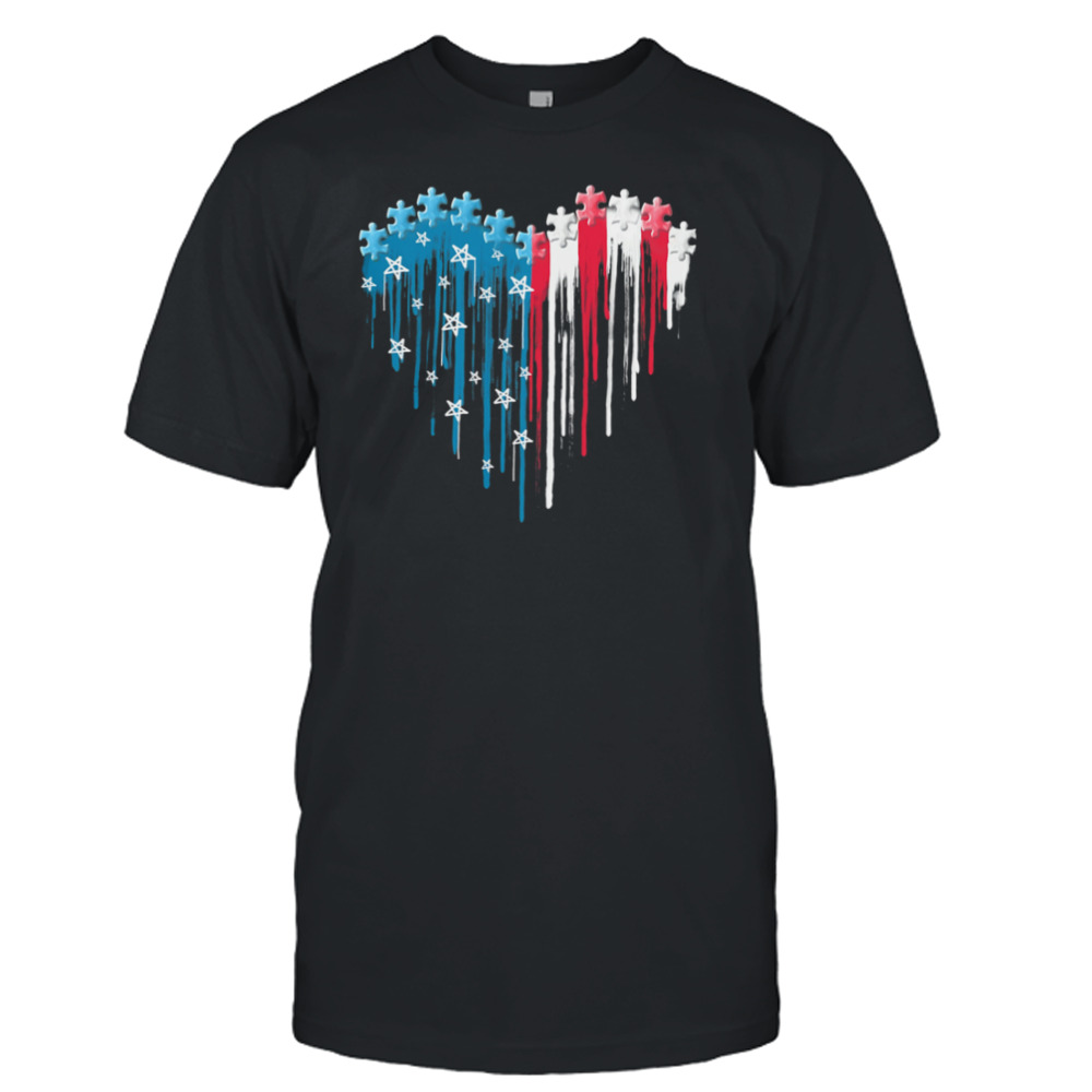 Autism Heart With American Flag Shirt