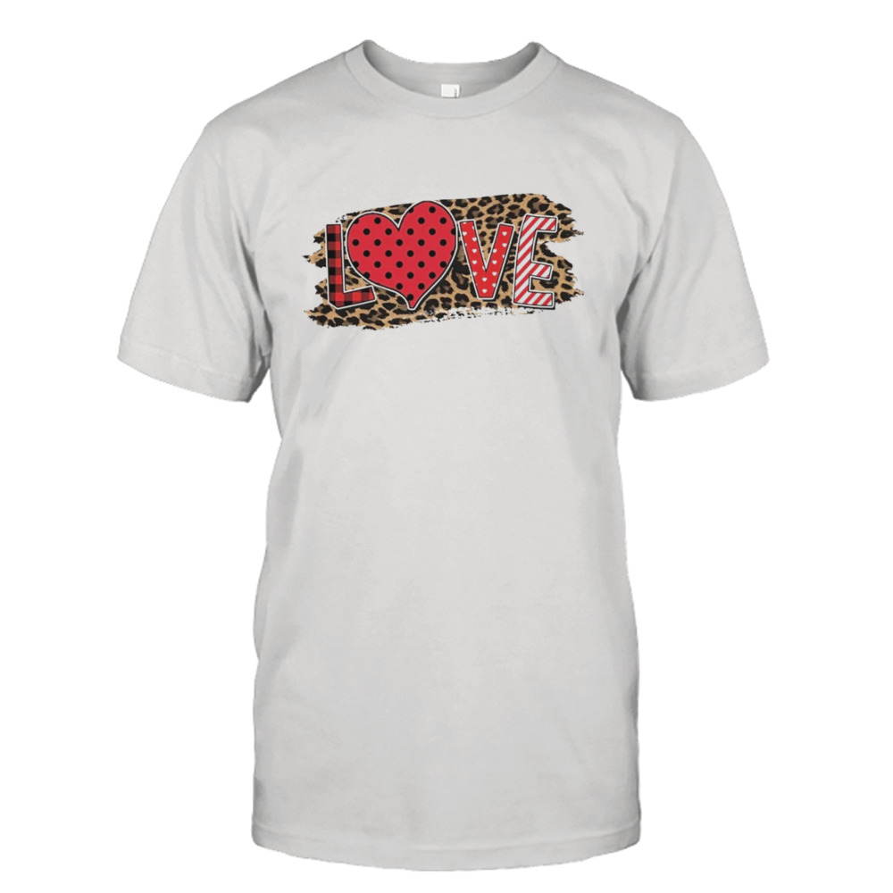 Buffalo Plaid Heart Valentines Day Leopard Print love Heart Shirt
