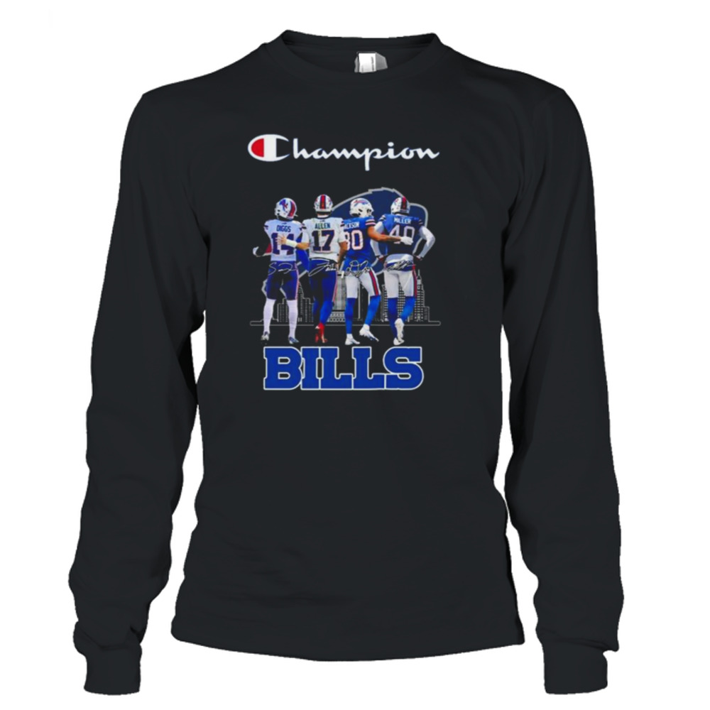 Champions Stefon Diggs Josh Allen Dane Jackson and Von Miller Buffalo Bills  signatures shirt