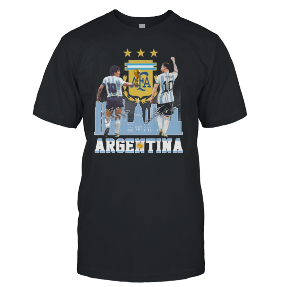 Diego Maradona and Lionel Messi Argentina City signatures shirt