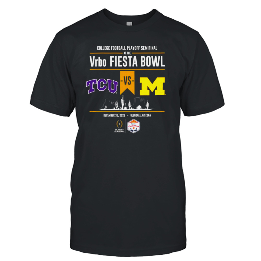 Michigan Wolverines 2022 College Football Playoff Fiesta Bowl Head to Head Black T-Shirt