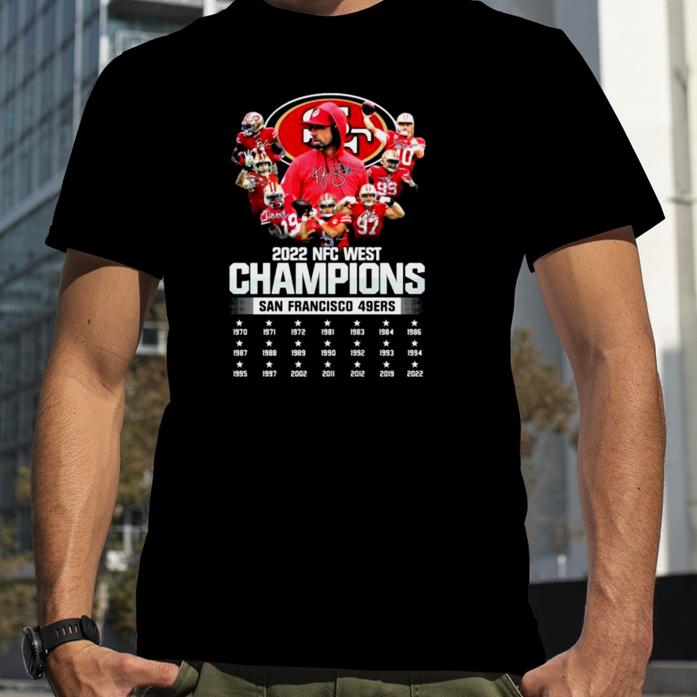 San Francisco 49ers team football 2022 NFC West Division Champions  1970-2022 signatures shirt, hoodie, sweater, long sleeve and tank top