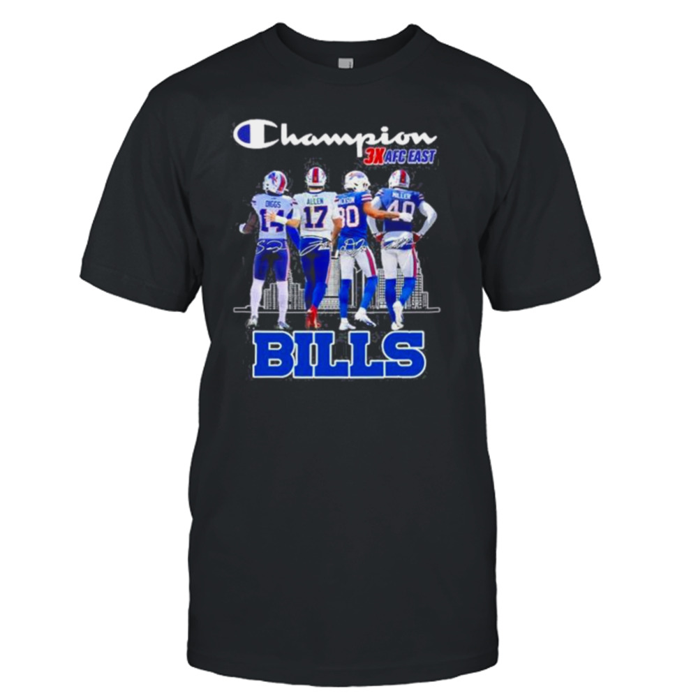 Top Diggs Allen Jackson and Miller Champion 3X AFC East Bills signatures 2022 shirt