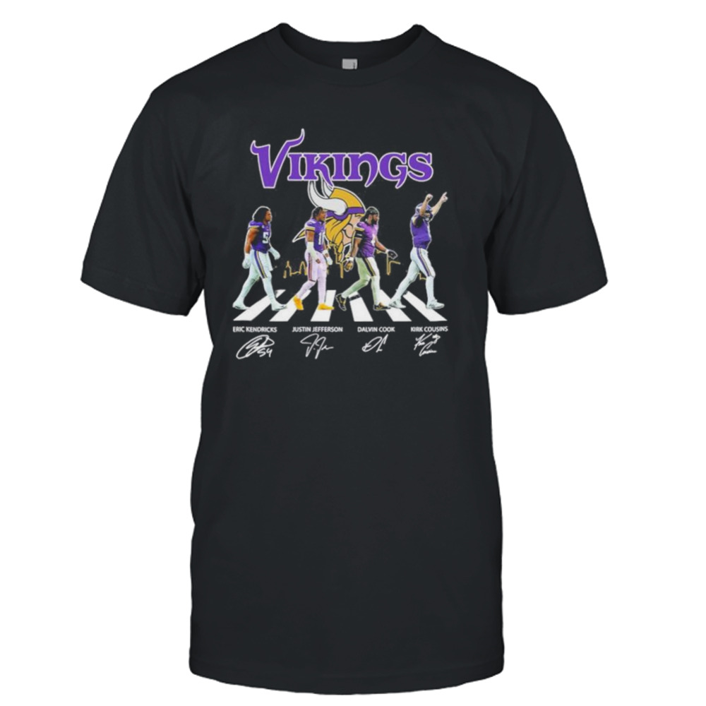 Vikings Eric Kendricks Justin Jefferson Dalvin Cook and Kirk Cousins abbey road signatures shirt