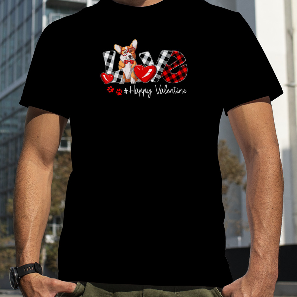 Love Corgi Dog Buffalo Plaid Valentines Day T-Shirt B0BR28GF16s