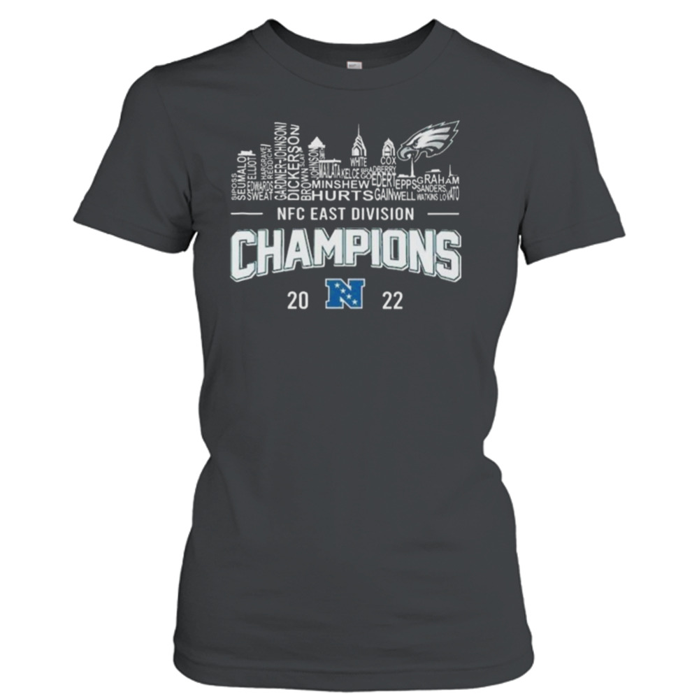 Philadelphia Eagles Player Names Skyline Nfc East Division Champions 2022  shirt, hoodie, sweater and long sleeve