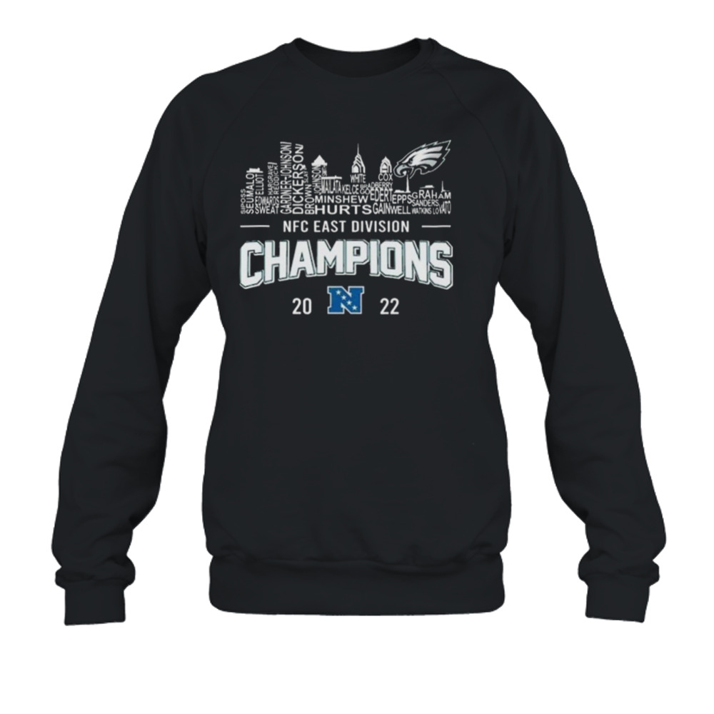 Philadelphia Eagles Player Names Skyline Nfc East Division Champions 2022  shirt, hoodie, sweater and long sleeve